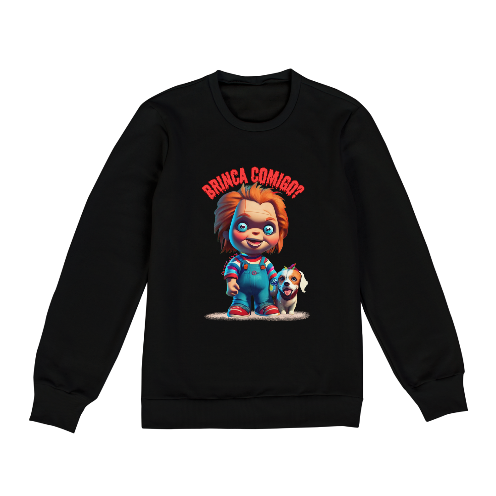 Nome do produto: MOLETOM BLUSÃO UNISSEX FECHADO-P M G GG-DOG CHUCKY BRINCA COMIGO, POSSUI INTERIOR FLANELADO, PUNHO E BARRA EM RETILINEA  