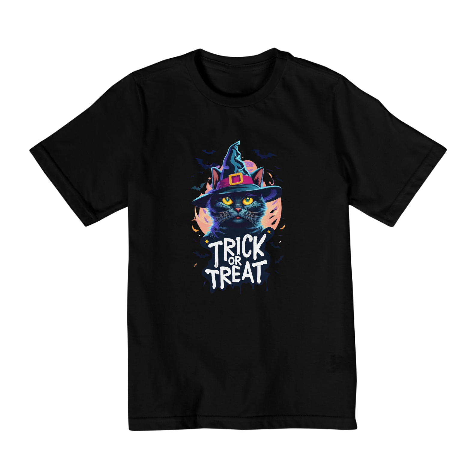 Nome do produto: CAMISETA QUALITY INFANTIL, BLACK CAT HALLOWEEN, TRICK OR TREAT-2 A 8 ANOS