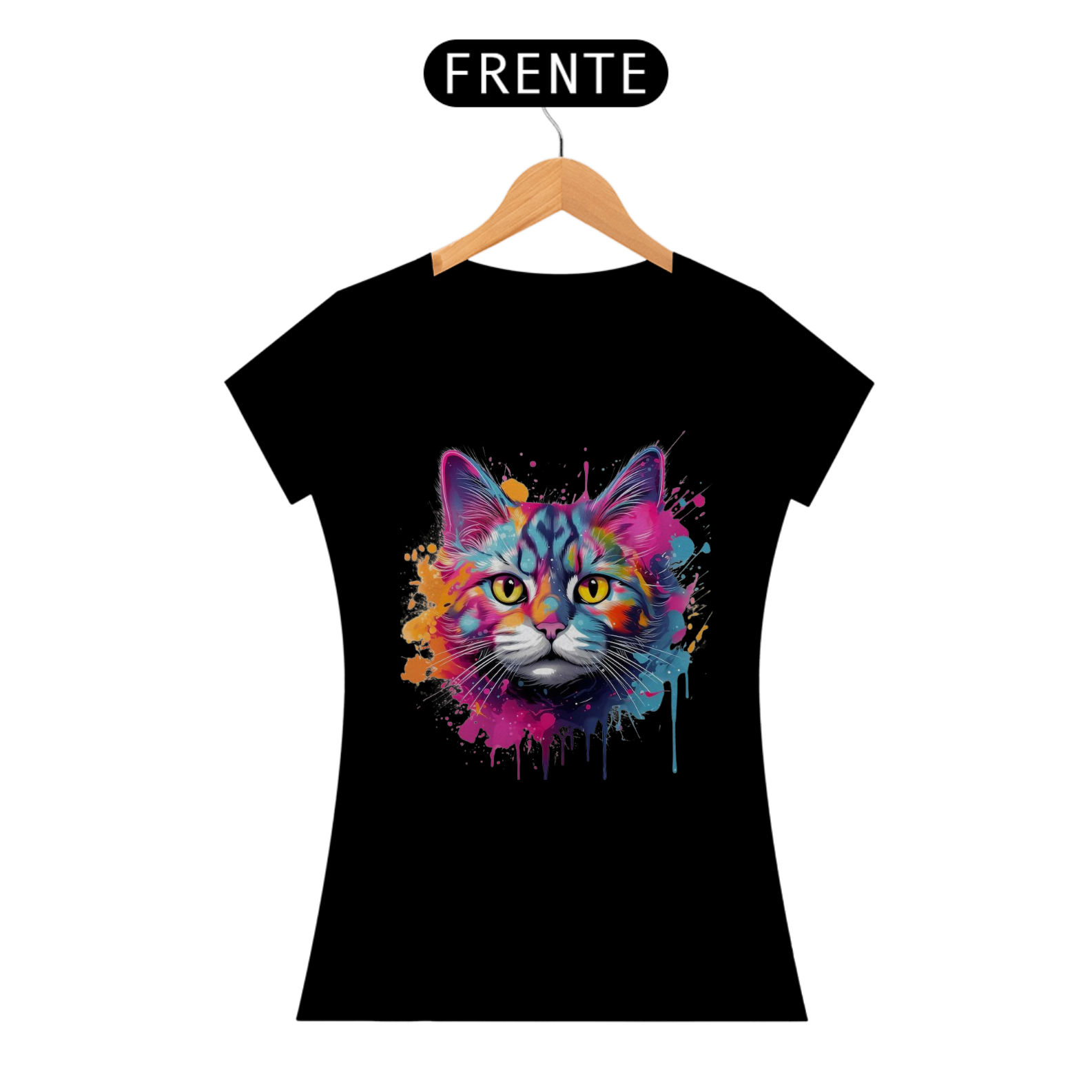 Nome do produto: CAMISETA BABY LONG CLASSIC, CAT POP ART