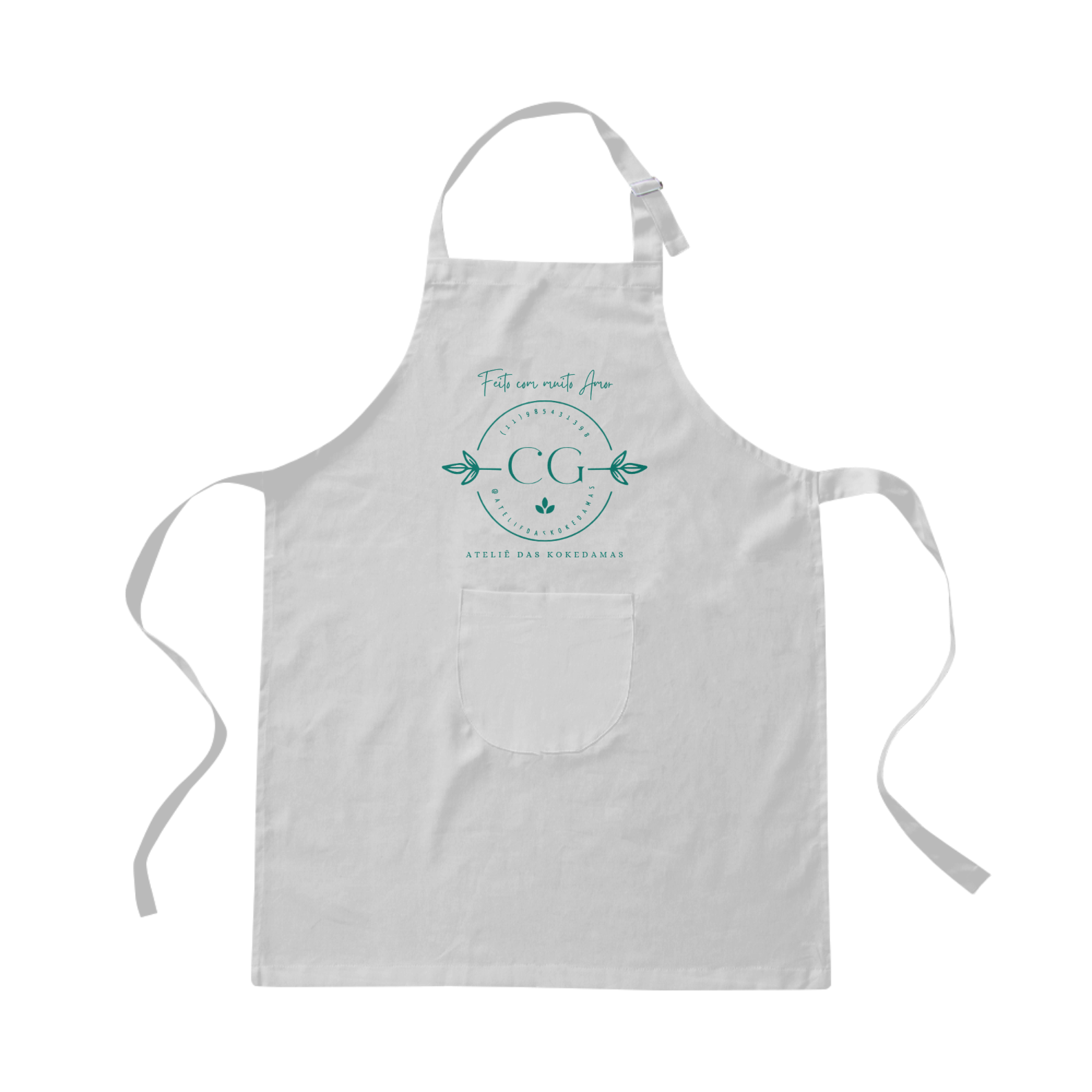 Nome do produto: Avental Brim - Ateliê das Kokedamas - Letras Verdes 5