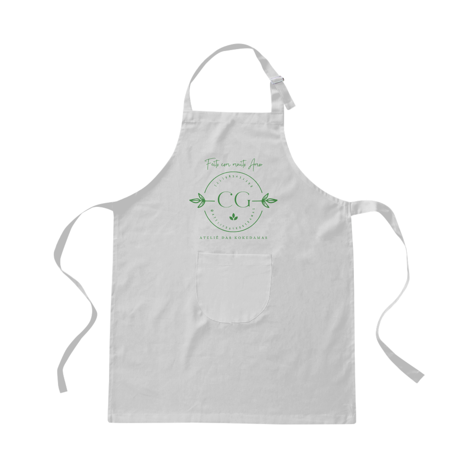 Nome do produto: Avental Brim - Ateliê das Kokedamas - Letras Verdes 4
