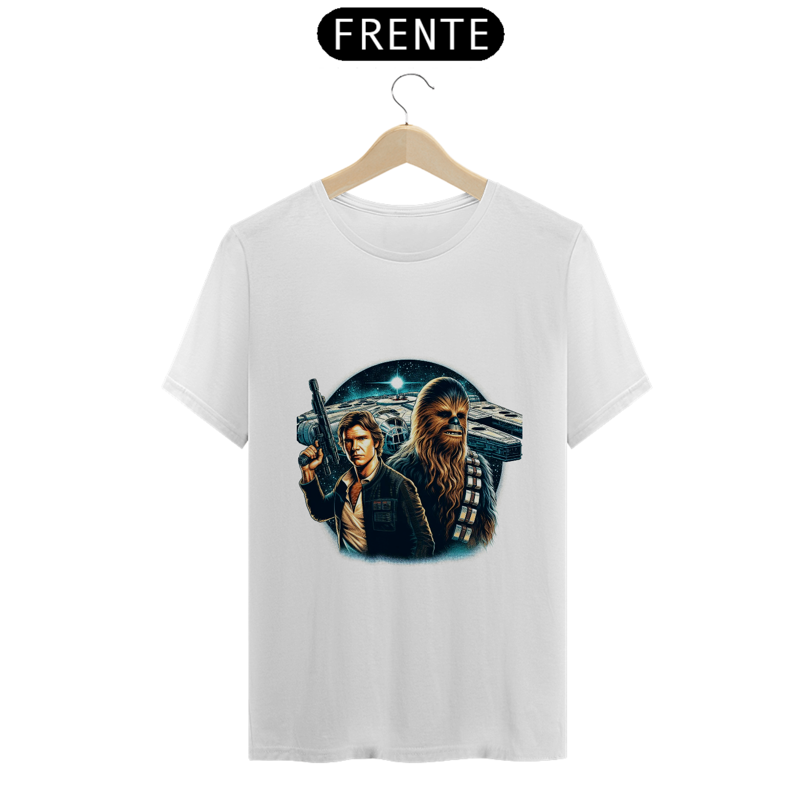 Nome do produto: Camiseta Masculina Star Wars Han Solo Chewbacca