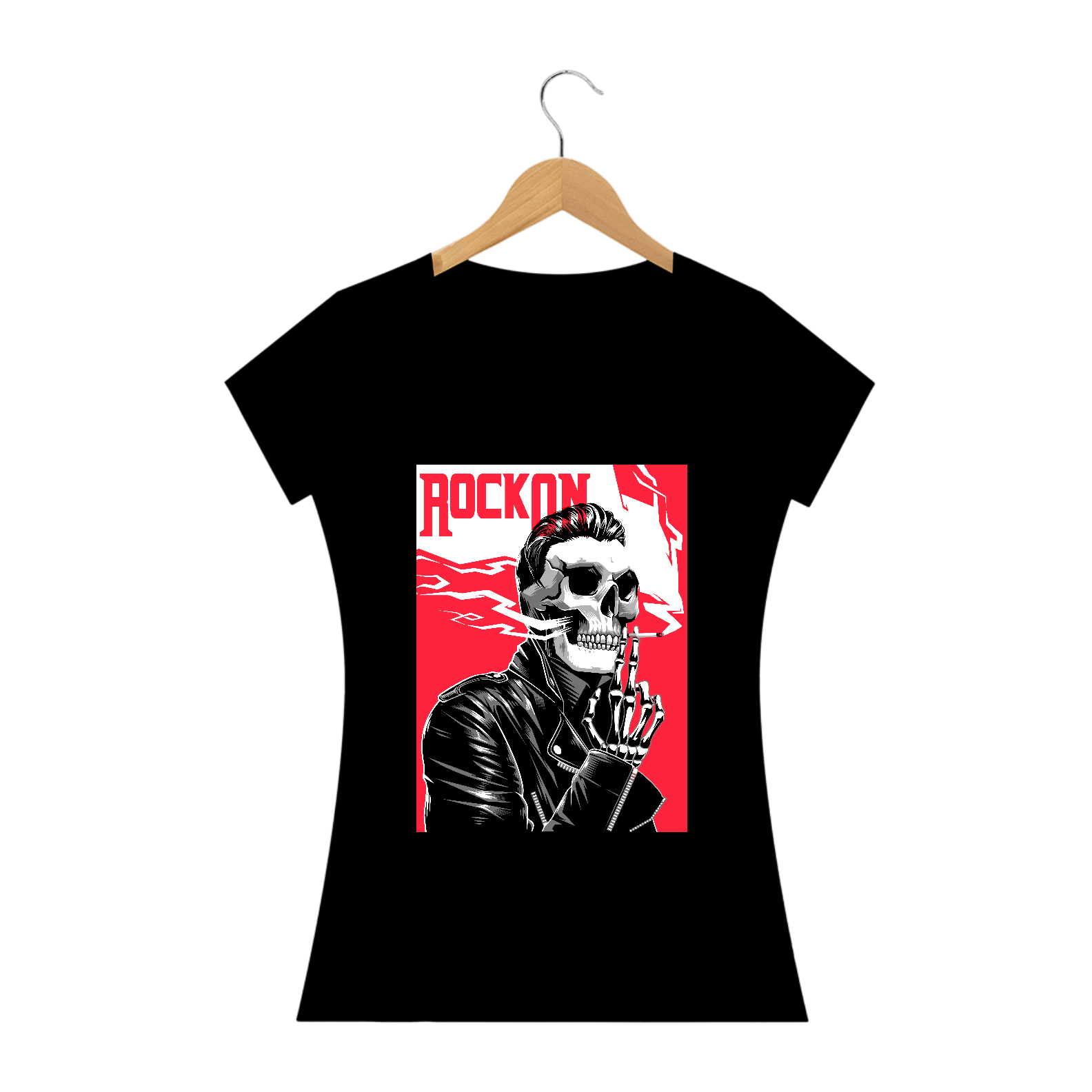 Nome do produto: Camiseta Feminina Roqueiro Caveira