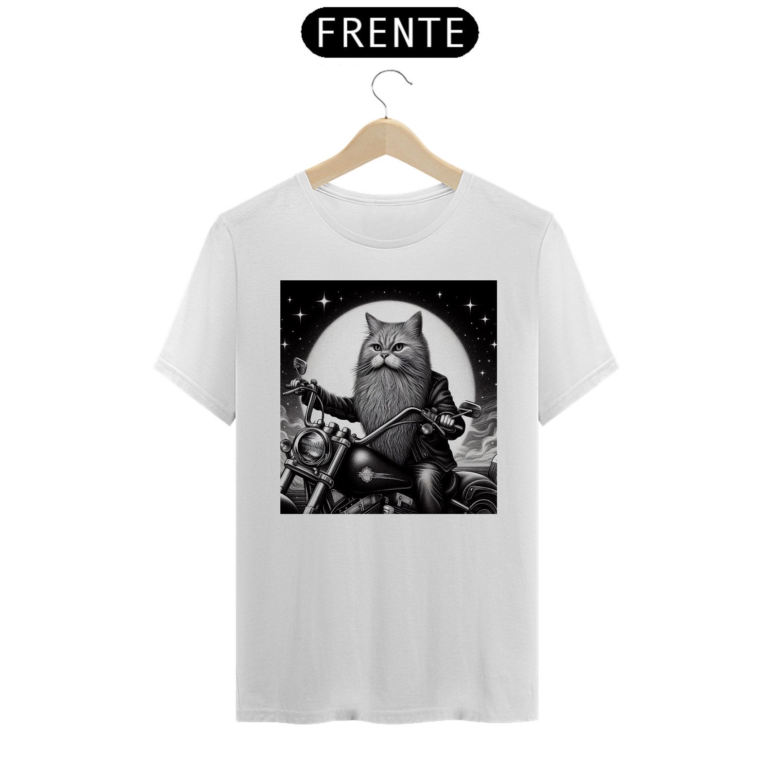 Nome do produto: Camiseta - Gato pilotando moto 