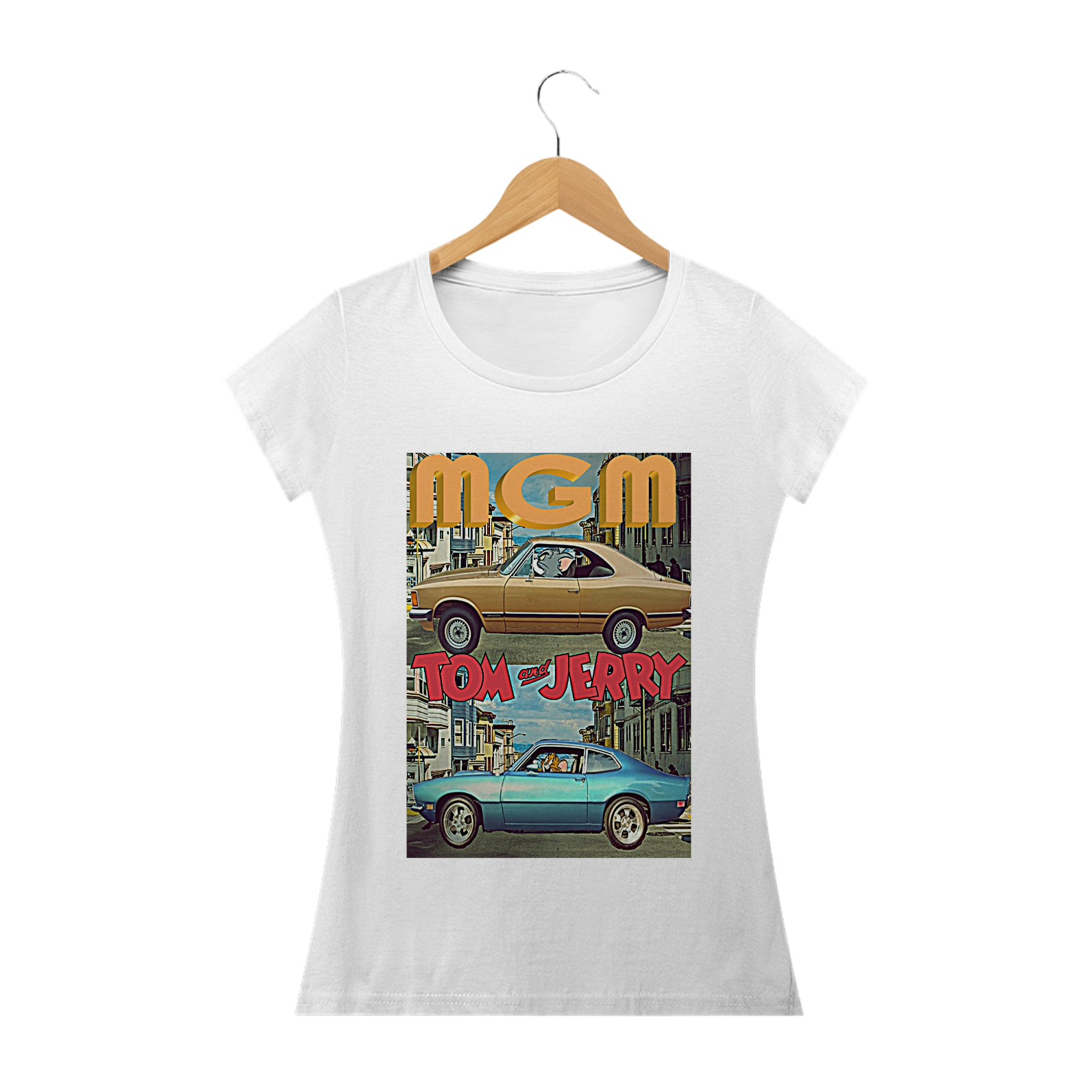 Nome do produto: Camiseta Tom e Jerry Carros Feminina