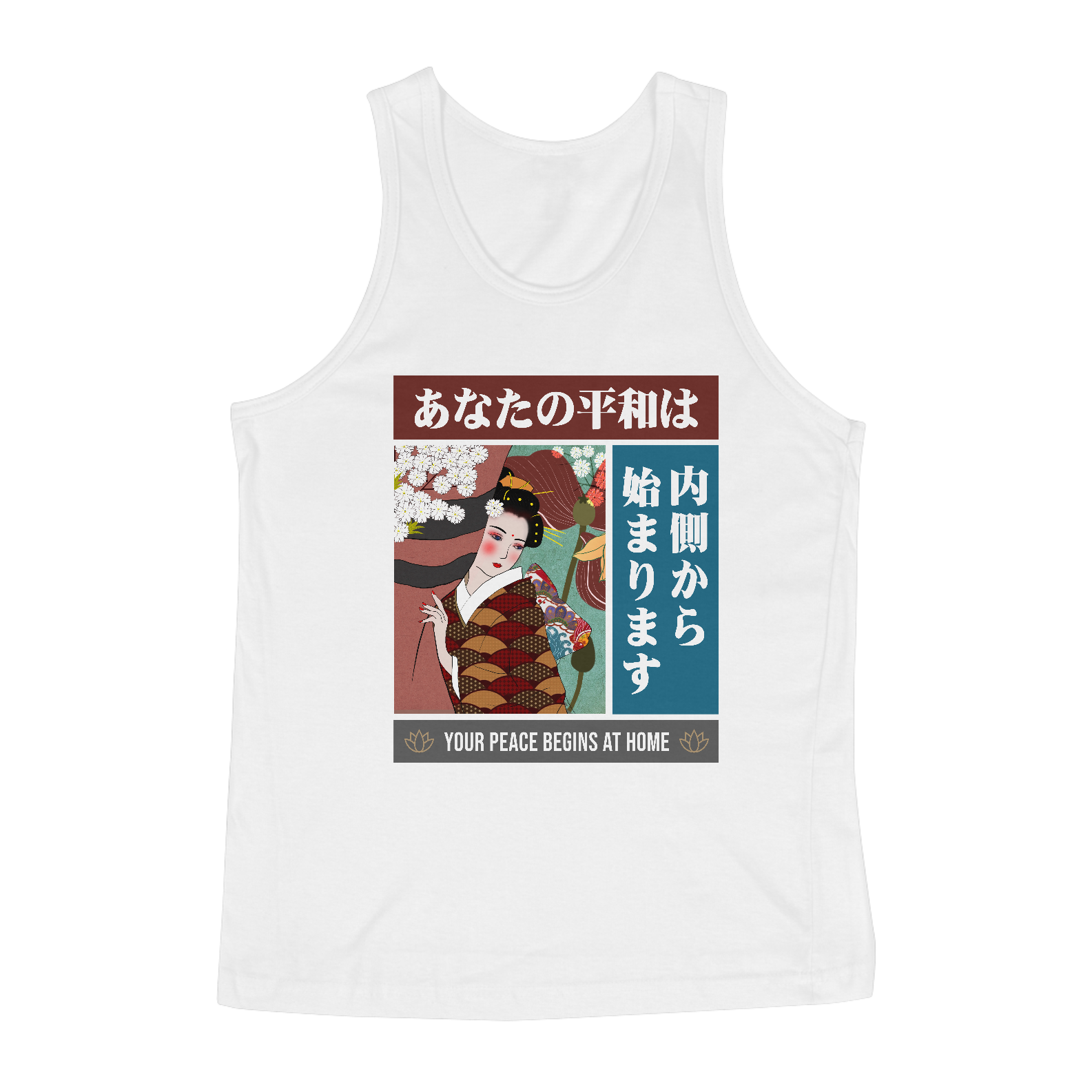 Nome do produto: Camiseta Regata: “Your peace begins at home”