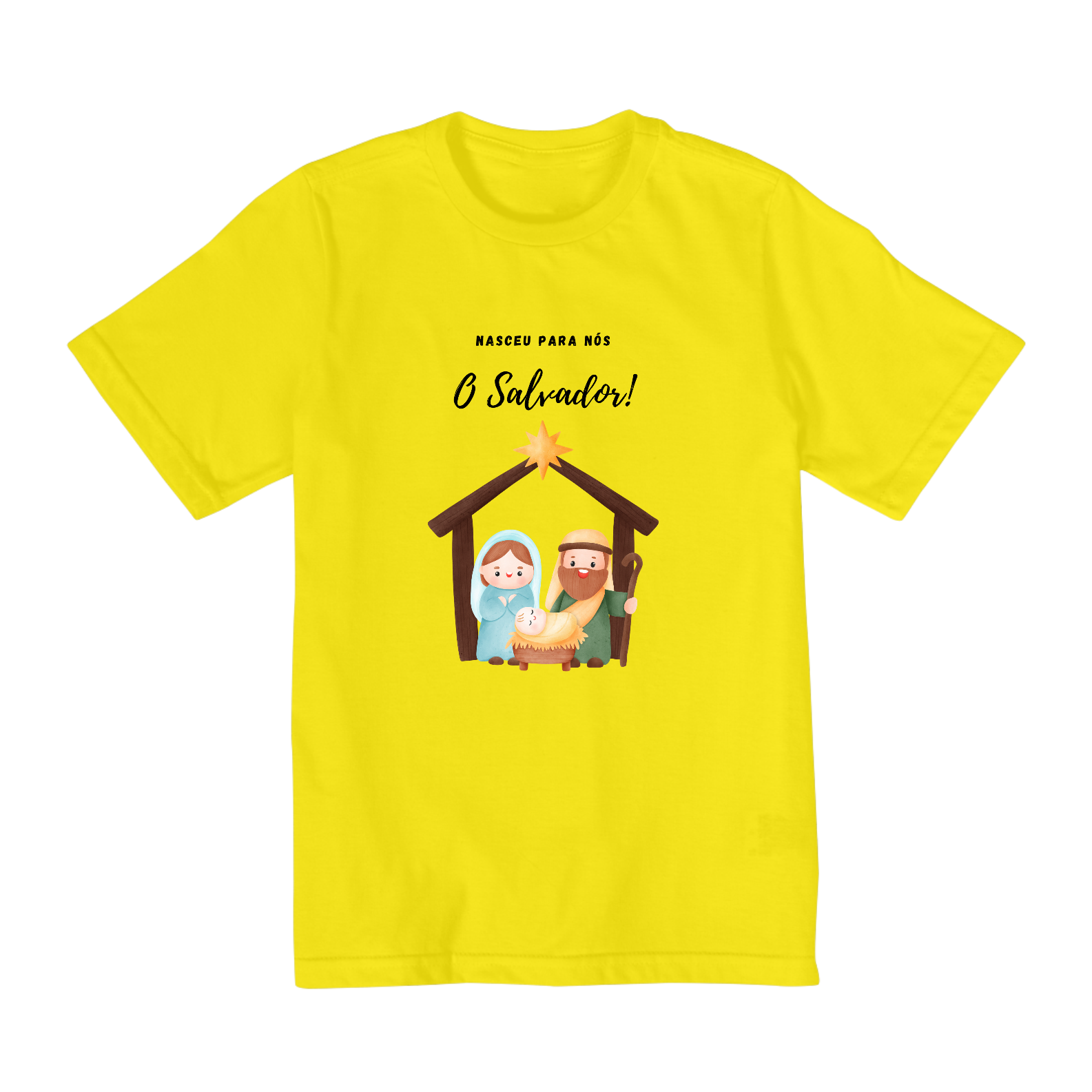 Nome do produto: Camisa infantil Nasceu para nós o Salvador