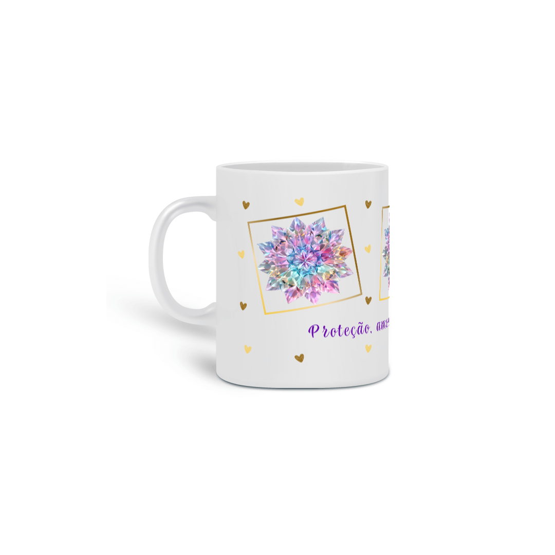 Nome do produto: Caneca de Porcelana Mandala dos Cristais. Proteção, amor, cura e prosperidade.