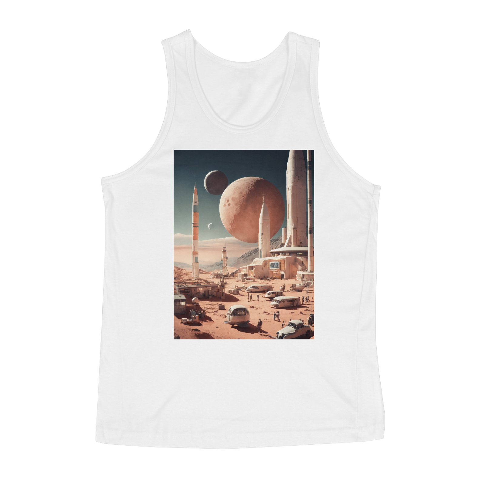Nome do produto: camisetaBelos e premiados infográficos editoriais de arte 3D plana simples dos anos 50 de uma base lunar , cores pálidas , foco perfeito , fundo branco neutro , ângulo épico , composição épica , hiper maximalista