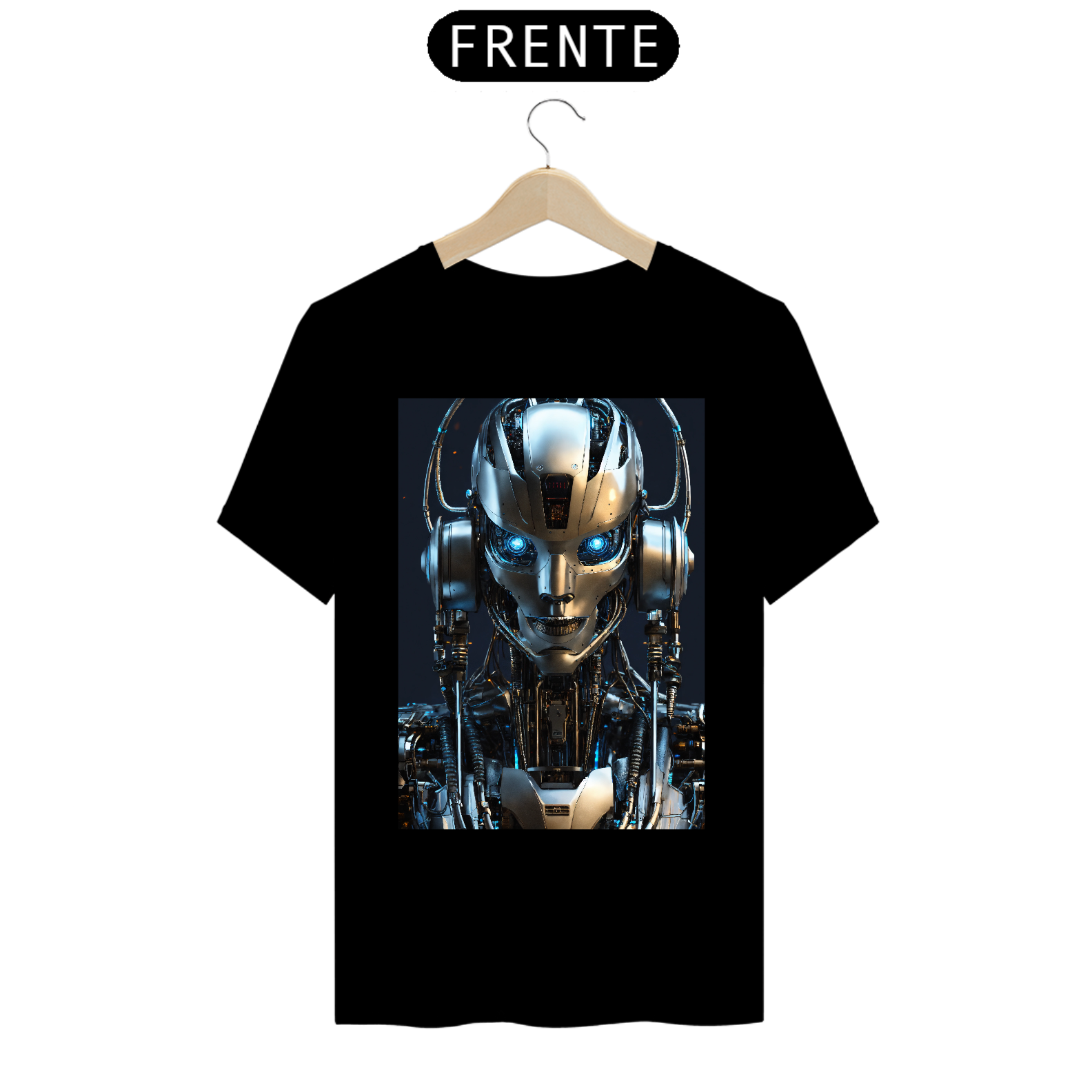 Nome do produto: CamisetaRobô cibernético {prompt} . Android , IA , máquina , metal , fios , tecnologia , futurista , altamente detalhado