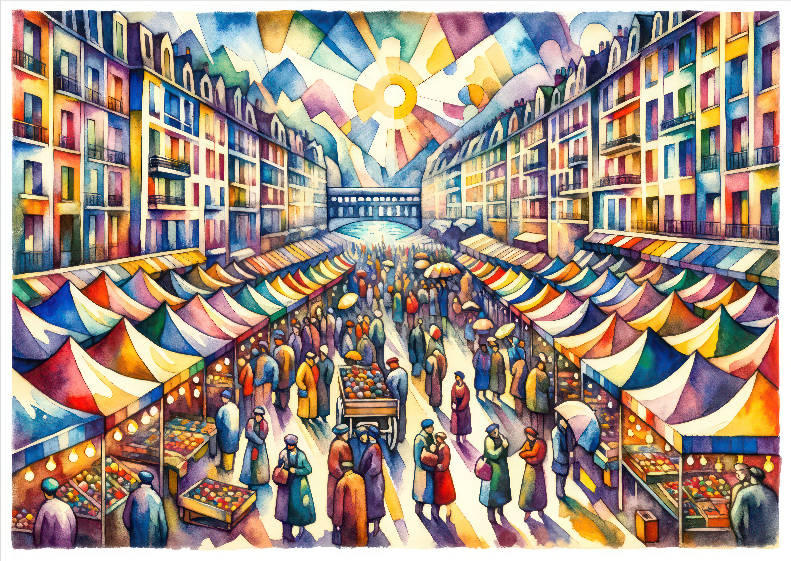 Pôster Fauvista - O Mercado 02 - Aquarelado