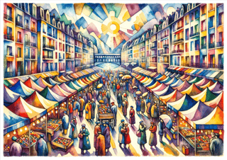 Pôster Fauvista - O Mercado 02 - Aquarelado