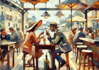 Pôster Fauvista - Cena Urbana 04 - Casal no Café