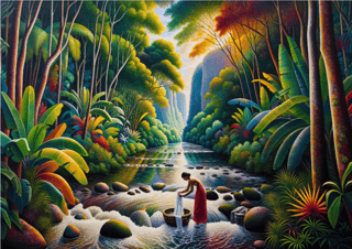 Pôster Modernista - Lavadeira no rio 01