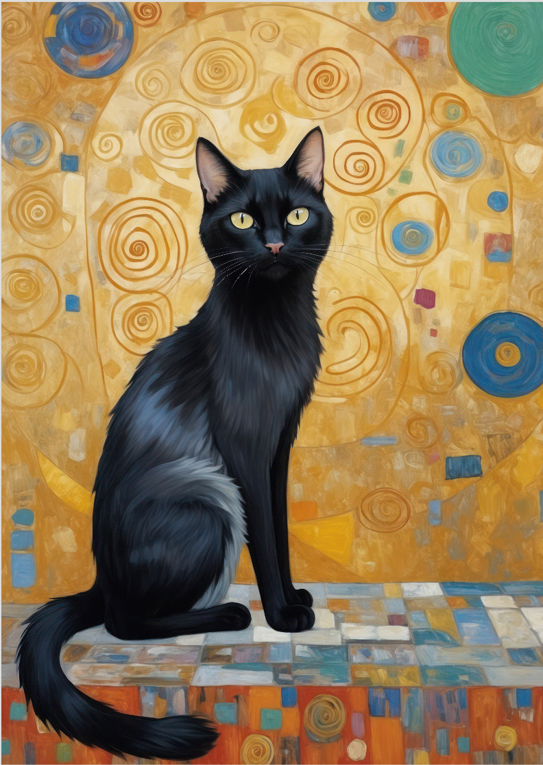 Pôster Simbolista - O Gato Preto de Klimt 