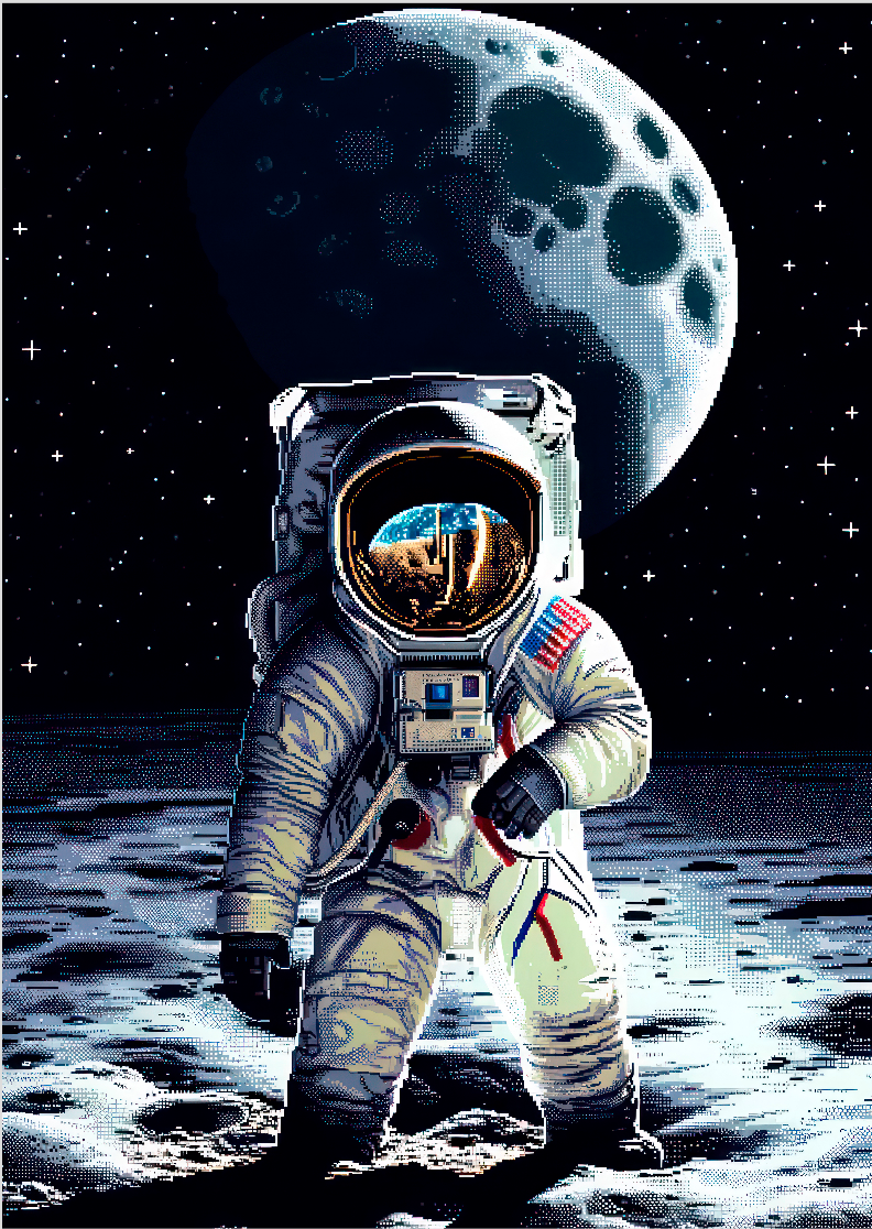 Pôster Astronauta 01 - Pixel Arte  - Sem Moldura - Orientação Retrato - Tamanhos: A0, A1, A2 e A3 - Fine Art