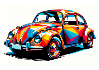 Pôster Ilustração Estilo WPAP - Fusca - Sem Moldura - Orientação Paisagem - Tamanhos: A0, A1, A2 e A3 - Fine Art