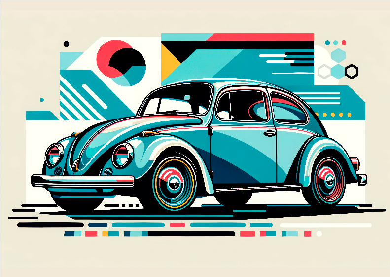 Pôster Ilustração Fusca - Sem Moldura - Orientação Paisagem - Tamanhos: A0, A1, A2 e A3 - Fine Art