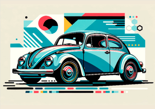 Pôster Ilustração Fusca - Sem Moldura - Orientação Paisagem - Tamanhos: A0, A1, A2 e A3 - Fine Art