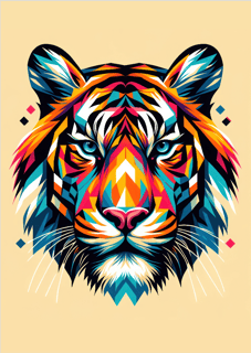 Pôster Ilustração Estilo WPAP - Face Tigre - Sem Moldura - Orientação Retrato - Tamanhos: A0, A1, A2 e A3 - Fine Art