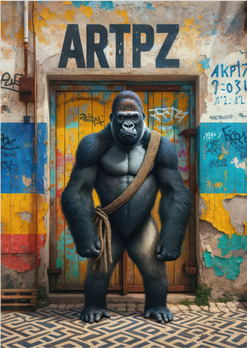 Pôster Ilustração - Gorila - Sem Moldura - Orientação Retrato - Tamanhos: A0, A1, A2 e A3 - Fine Art 