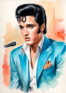 Pôster Retrato Elvis Presley 02 - Aquarelado - Sem Moldura - Orientação Retrato - Tamanhos: A0, A1, A2 e A3 - Fine Art