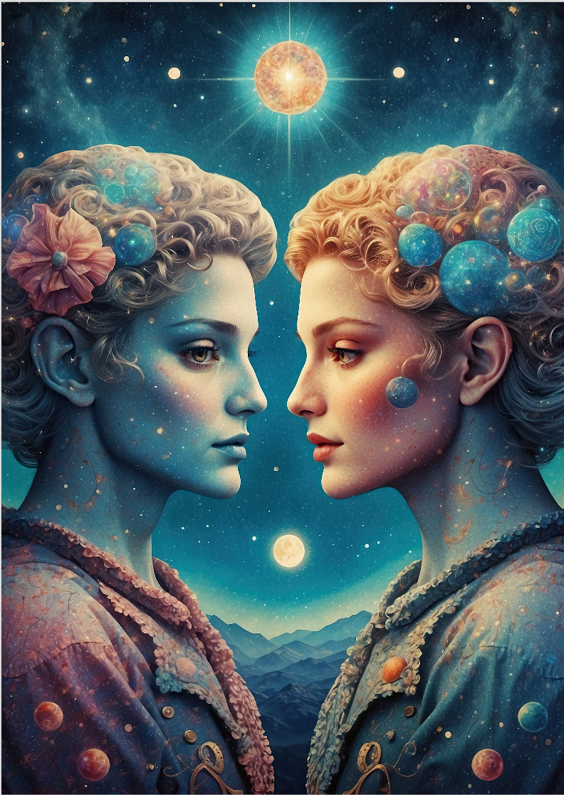 Pôster Ilustração - Signo de Gêmeos - Sem Moldura - Orientação Retrato - Tamanhos: A0, A1, A2 e A3 - Fine