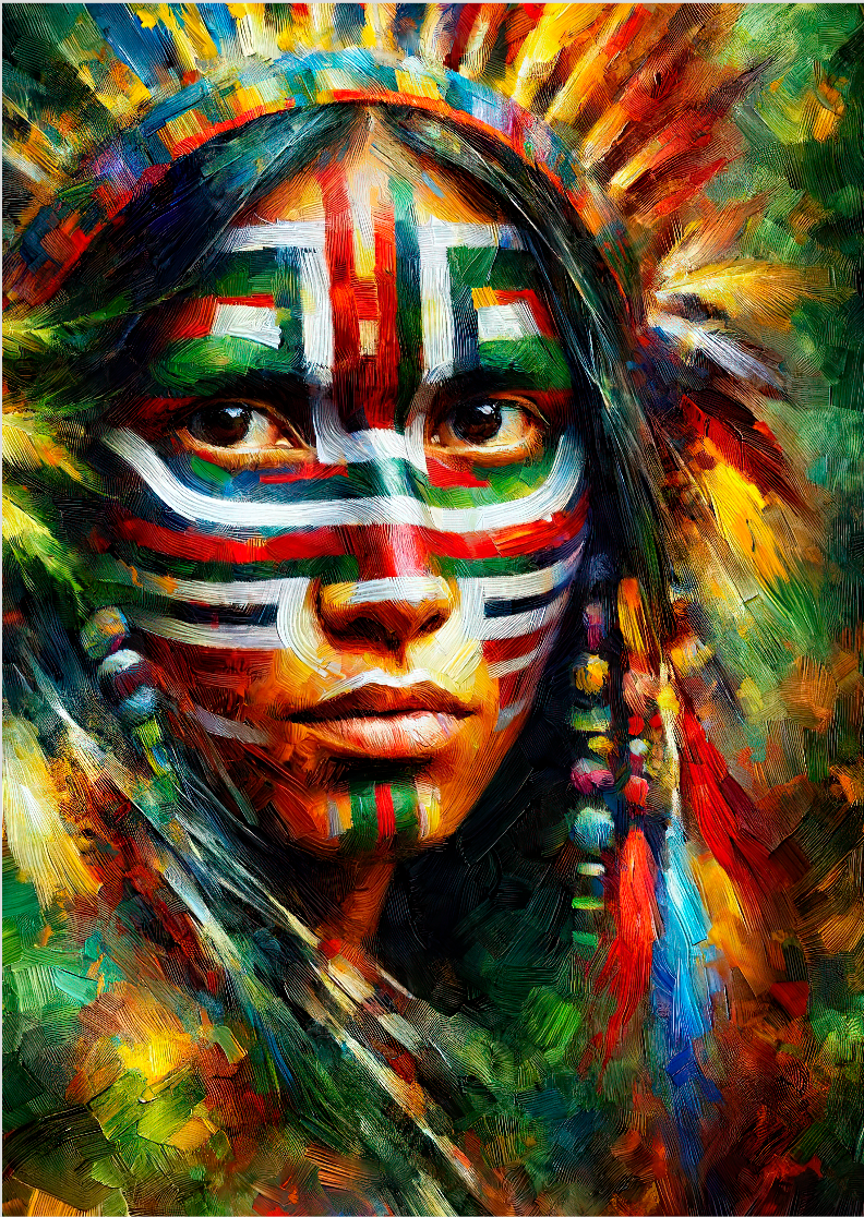 Pôster Pintura-  Índios - Mulher - Indígena 06 -  Sem Moldura - Orientação Retrato - Tamanhos: A1 e A2 - Fine Art