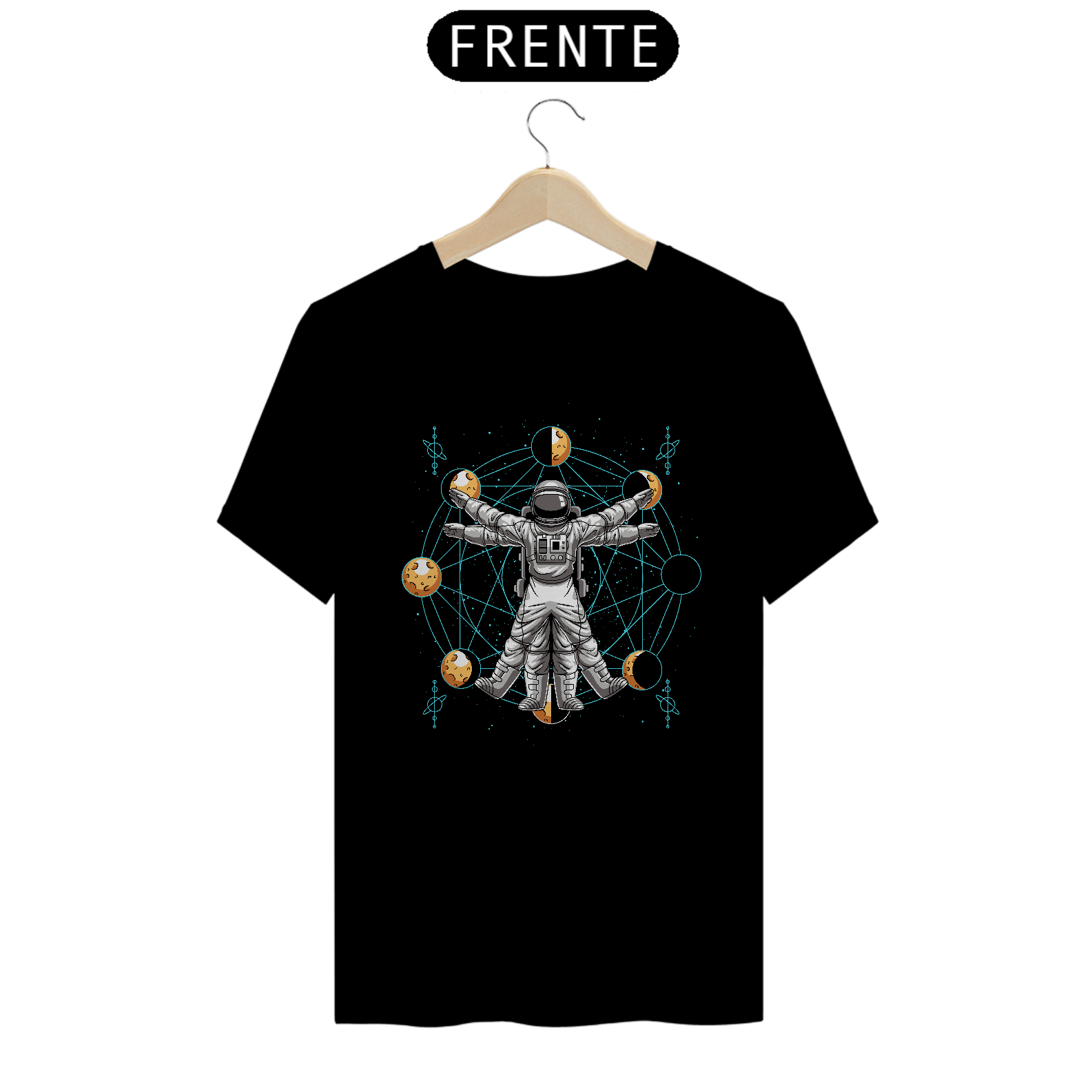 Nome do produto: CAMISETA PRETA MANGA CURTA - ASTRONAUTA DE FASES