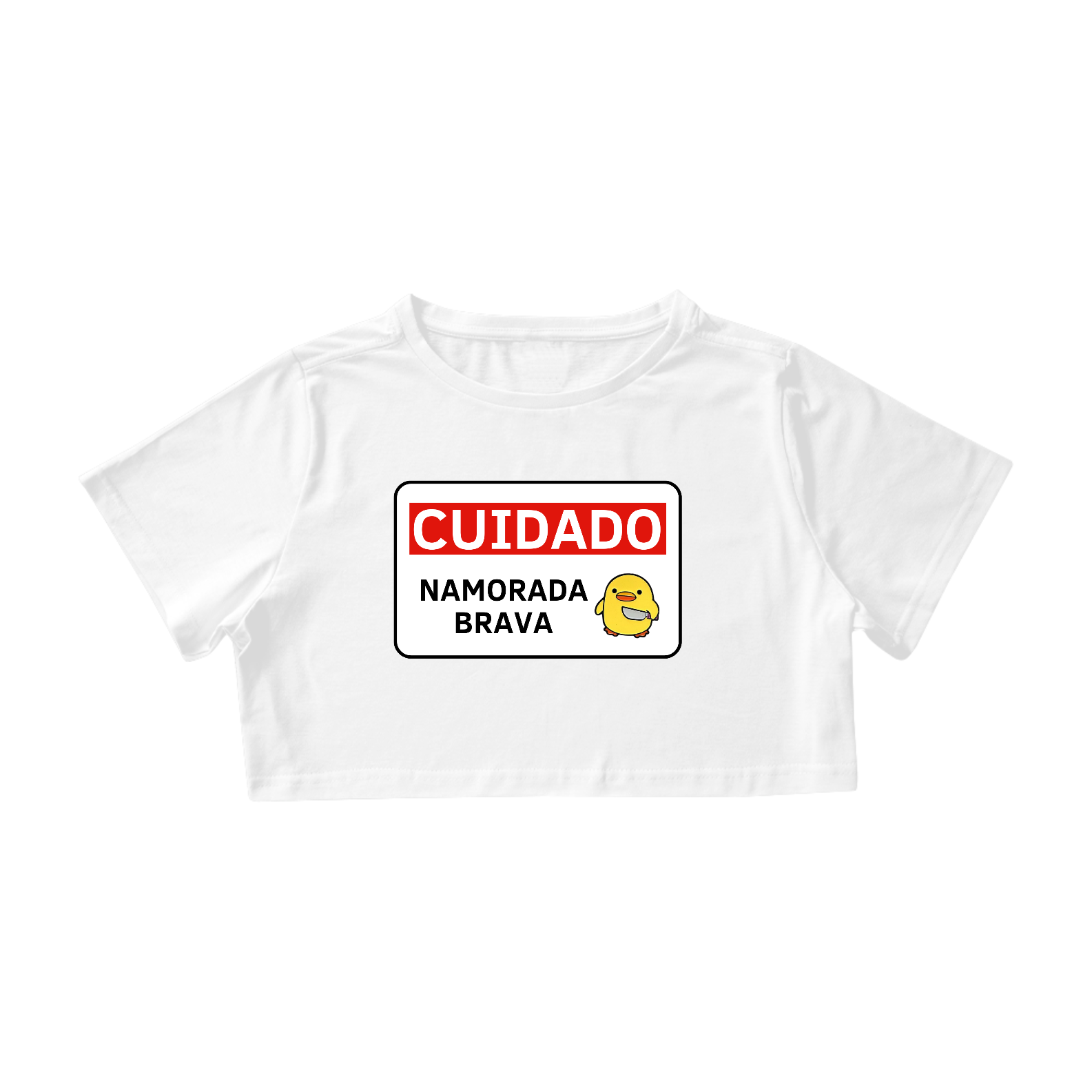 Nome do produto: Cropped CUIDADO ✋ A minha namorada é brava 