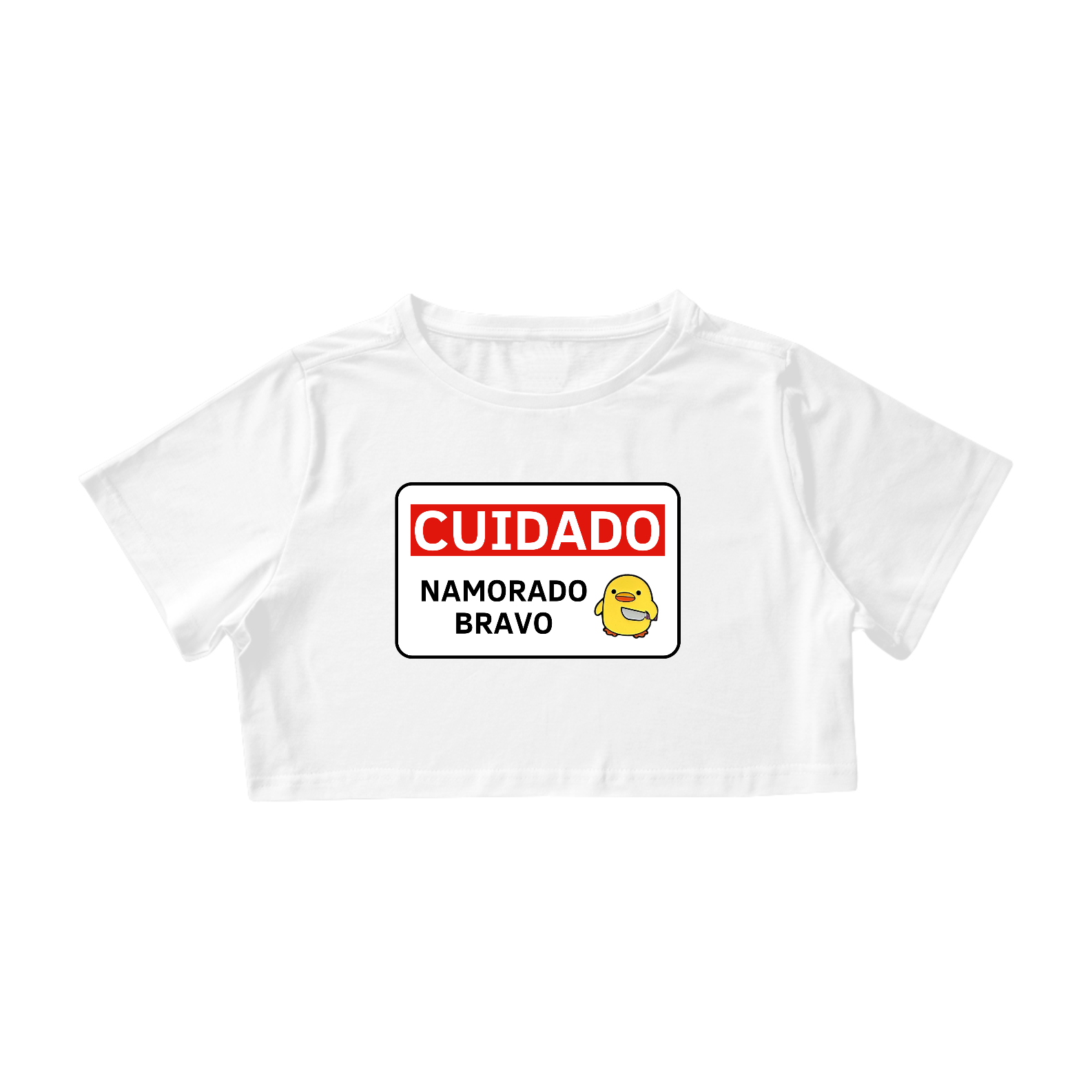 Nome do produto: Cropped CUIDADO ✋ O meu namorado é bravo 