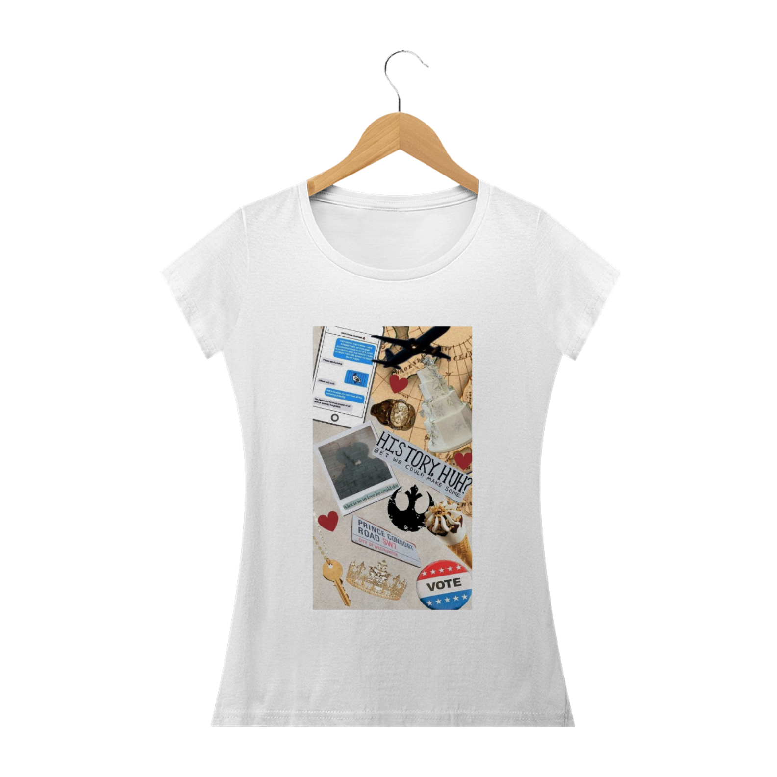 Nome do produto: Camiseta Feminina Vermelho Branco e Sangue azul  - History