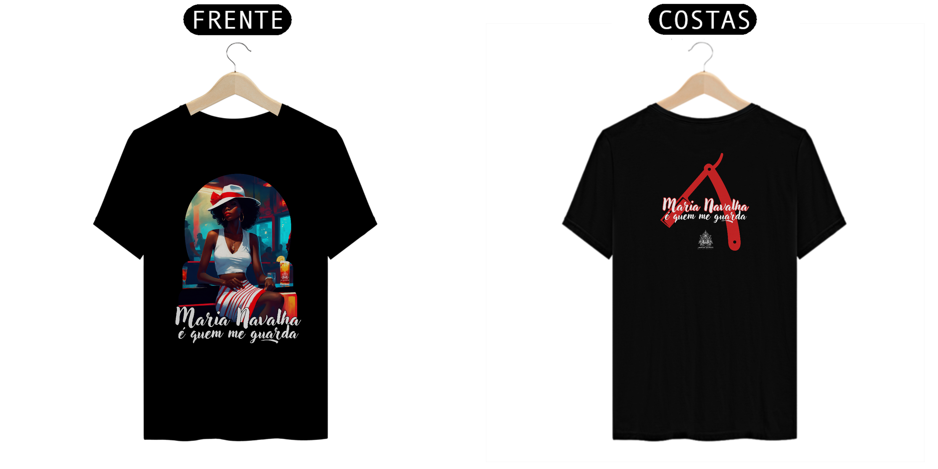 Nome do produto: Camiseta Maria Navalha - Modelo 1 (PRETO & COLORS)