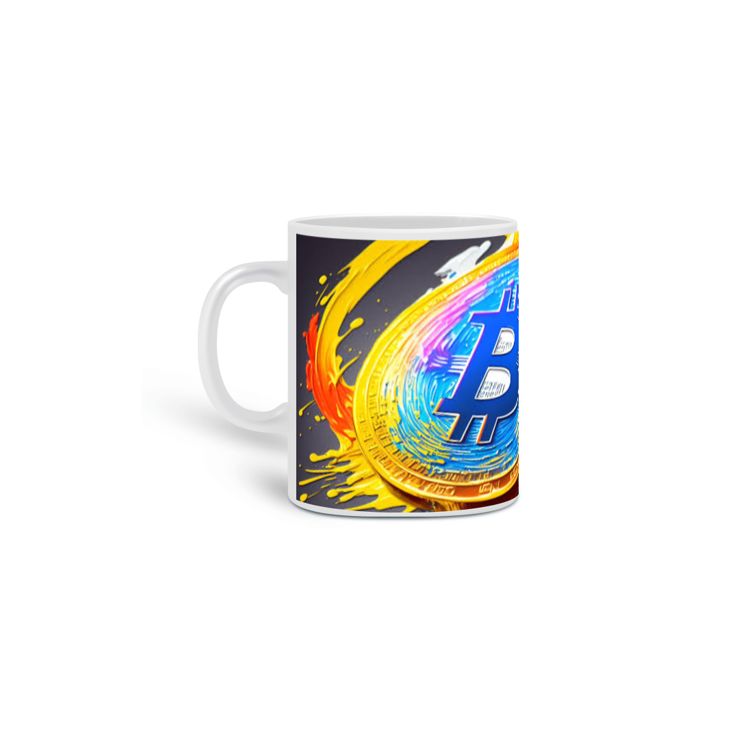 Nome do produto: Caneca Tapa Bitcoin Colorida