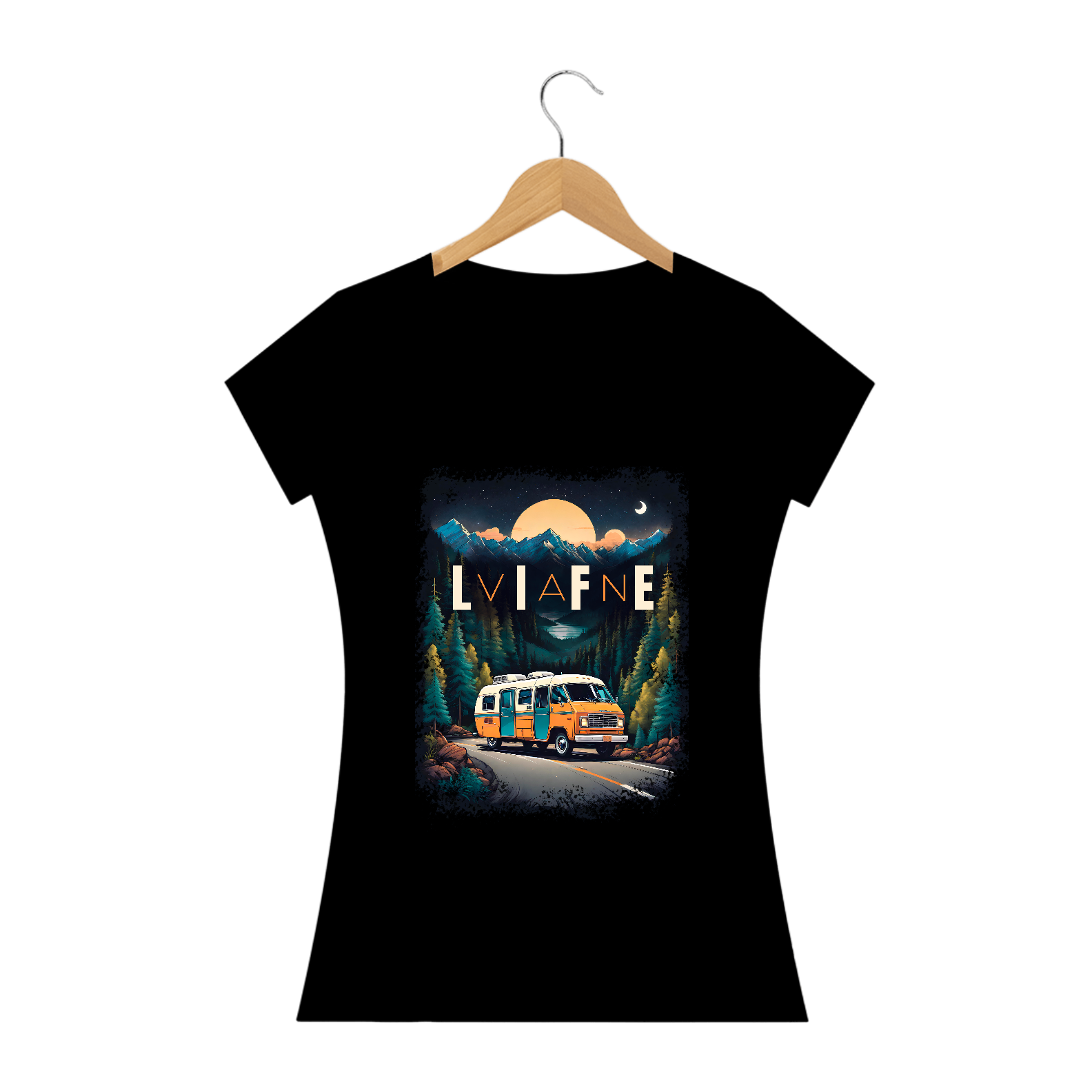 Nome do produto: Camiseta Van Life - Babylook Long (cores escuras)