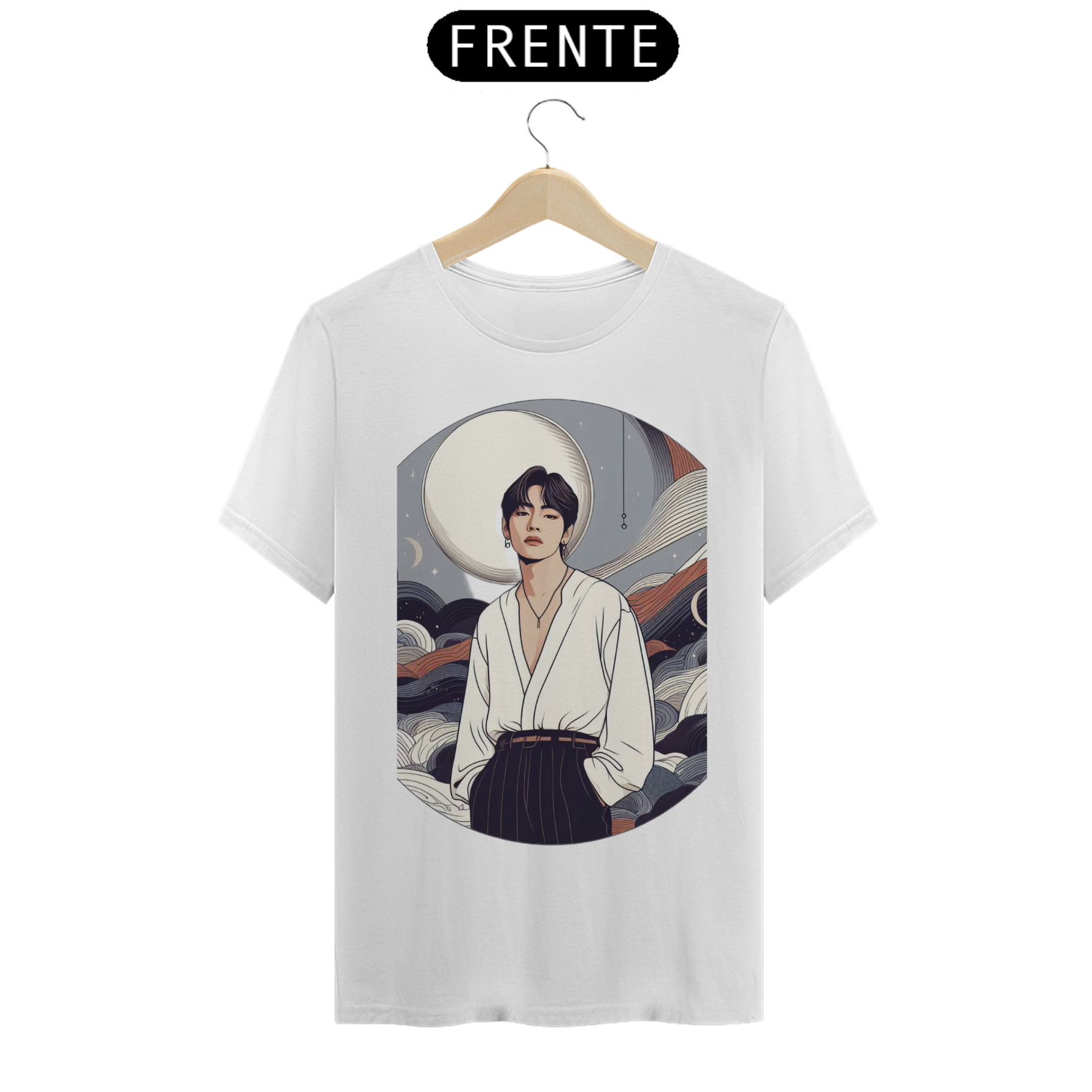 Nome do produto: Camisa com estampa de desenho do cantor Kim Taehyung (BTS)