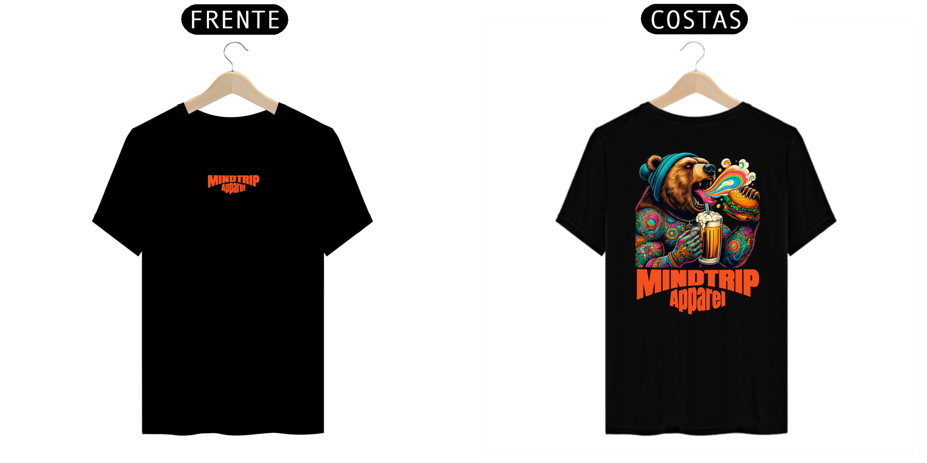 Nome do produto: Camiseta Urso Comendo Hambúrguer e Tomando Chopp (Mindtrip Apparel)