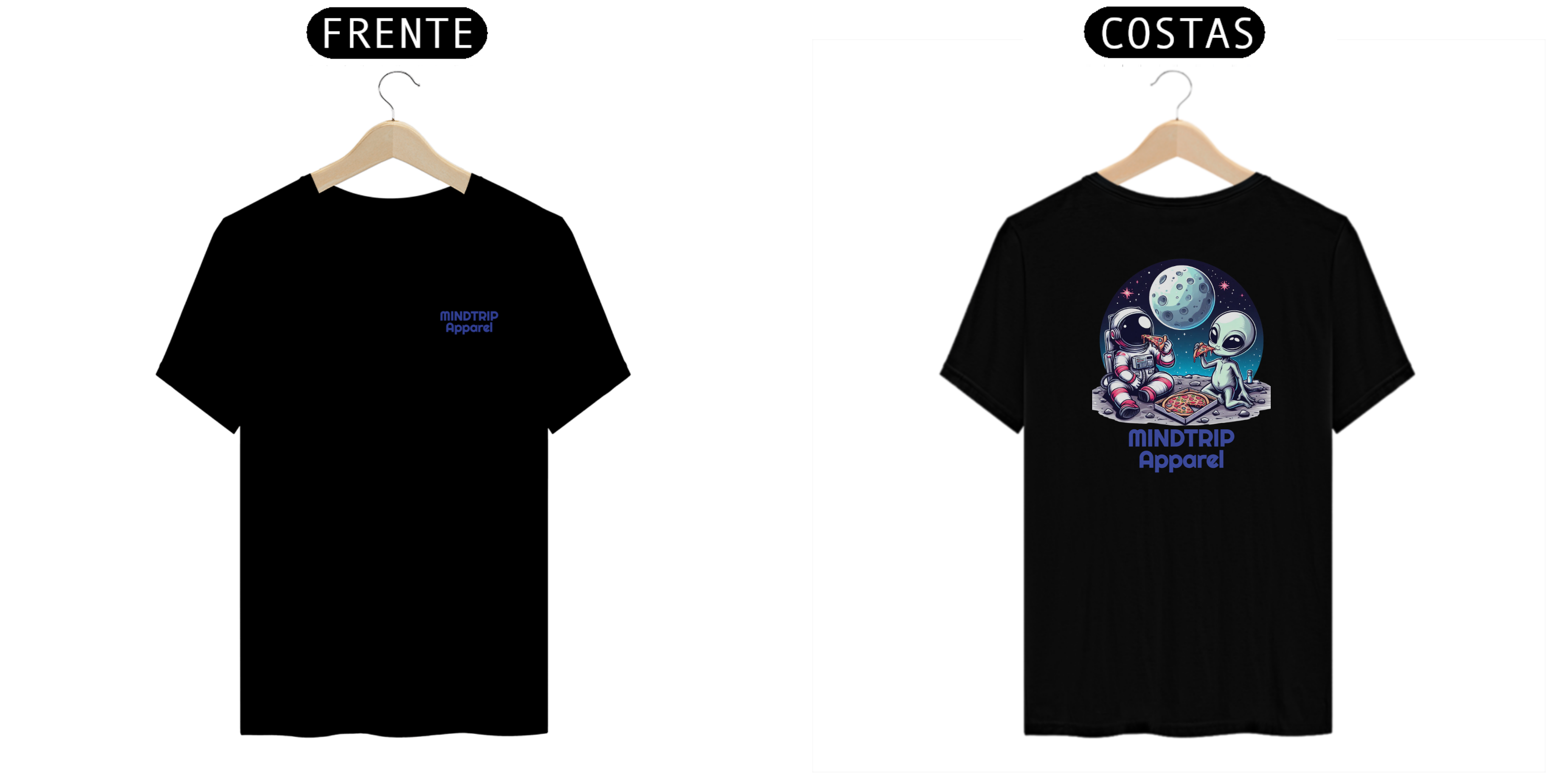 Nome do produto: Camiseta Astronauta e Alien Comendo Pizza (Mindtrip Apparel)