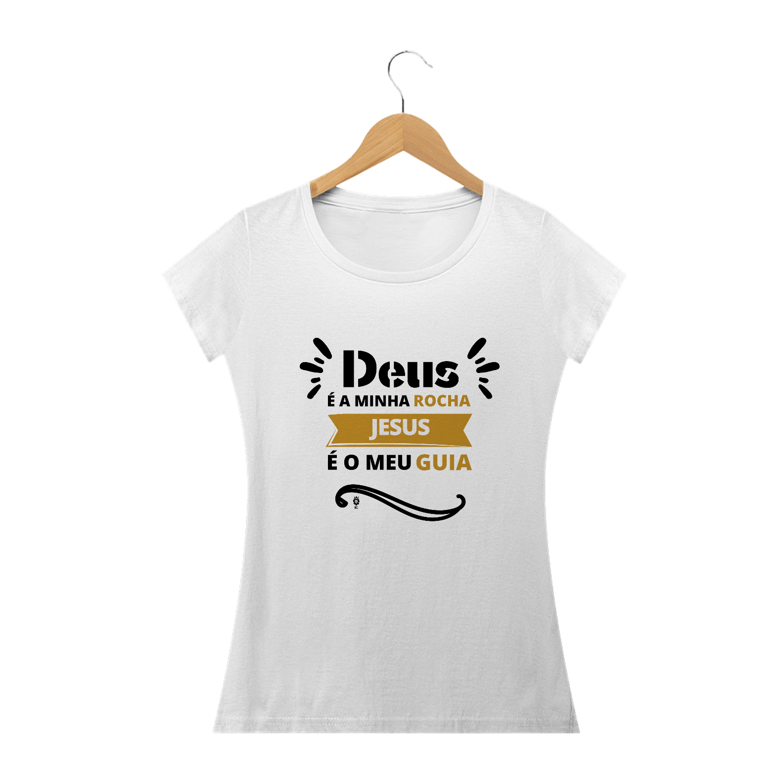 Nome do produto: Camiseta Baby Clássica Deus é a Minha Rocha Jesus é o Meu Guia - Identidade Cristã