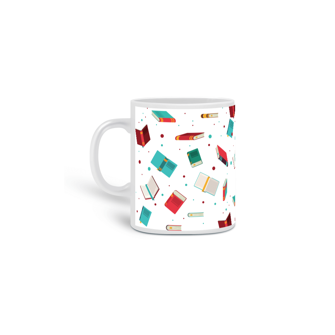Nome do produto: Caneca de livros coloridos.