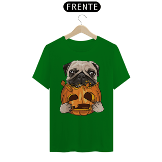 Camiseta Pug Comendo uma Abóbora