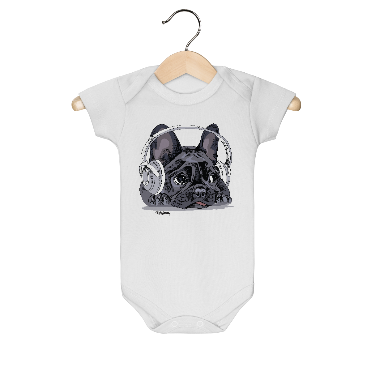 Body Bebê Bulldog Francês Ouvindo Música