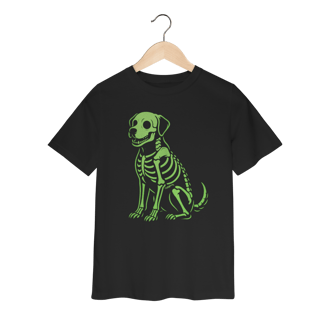 Camiseta Infantil Cachorro Esqueleto Neon