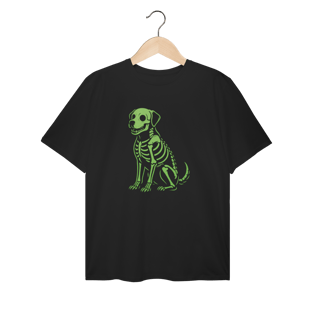 Camiseta Plus Size Cachorro Esqueleto Neon