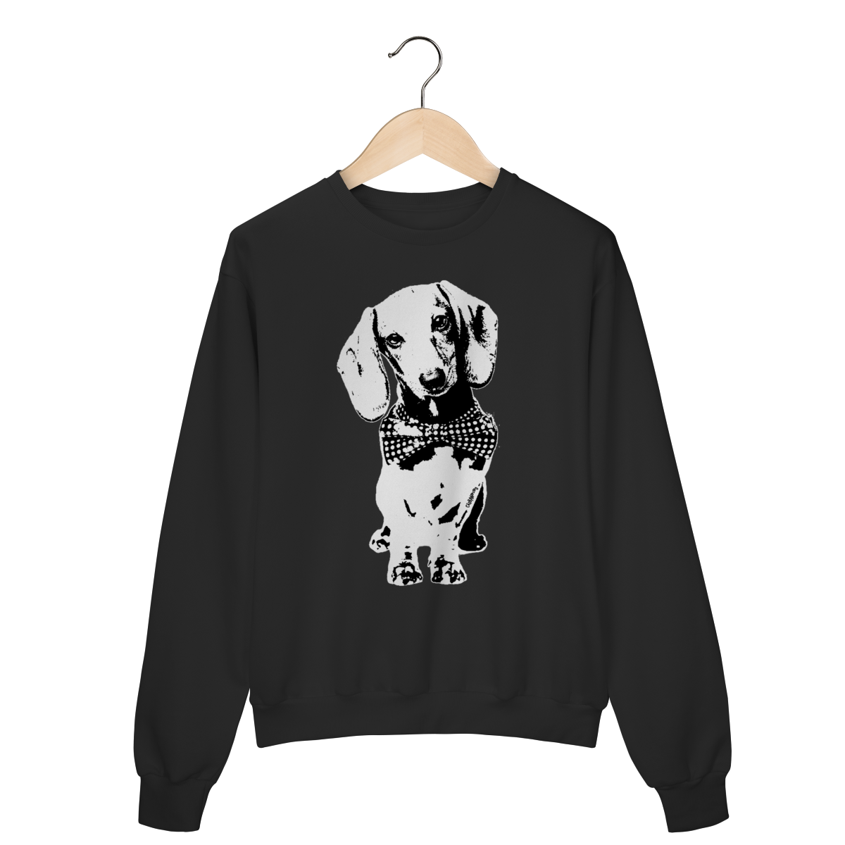 Moletom Blusão Dachshund de Gravatinha em Preto e Branco
