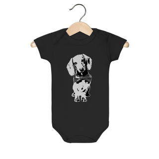 Body Bebê Dachshund de Gravatinha em Preto e Branco