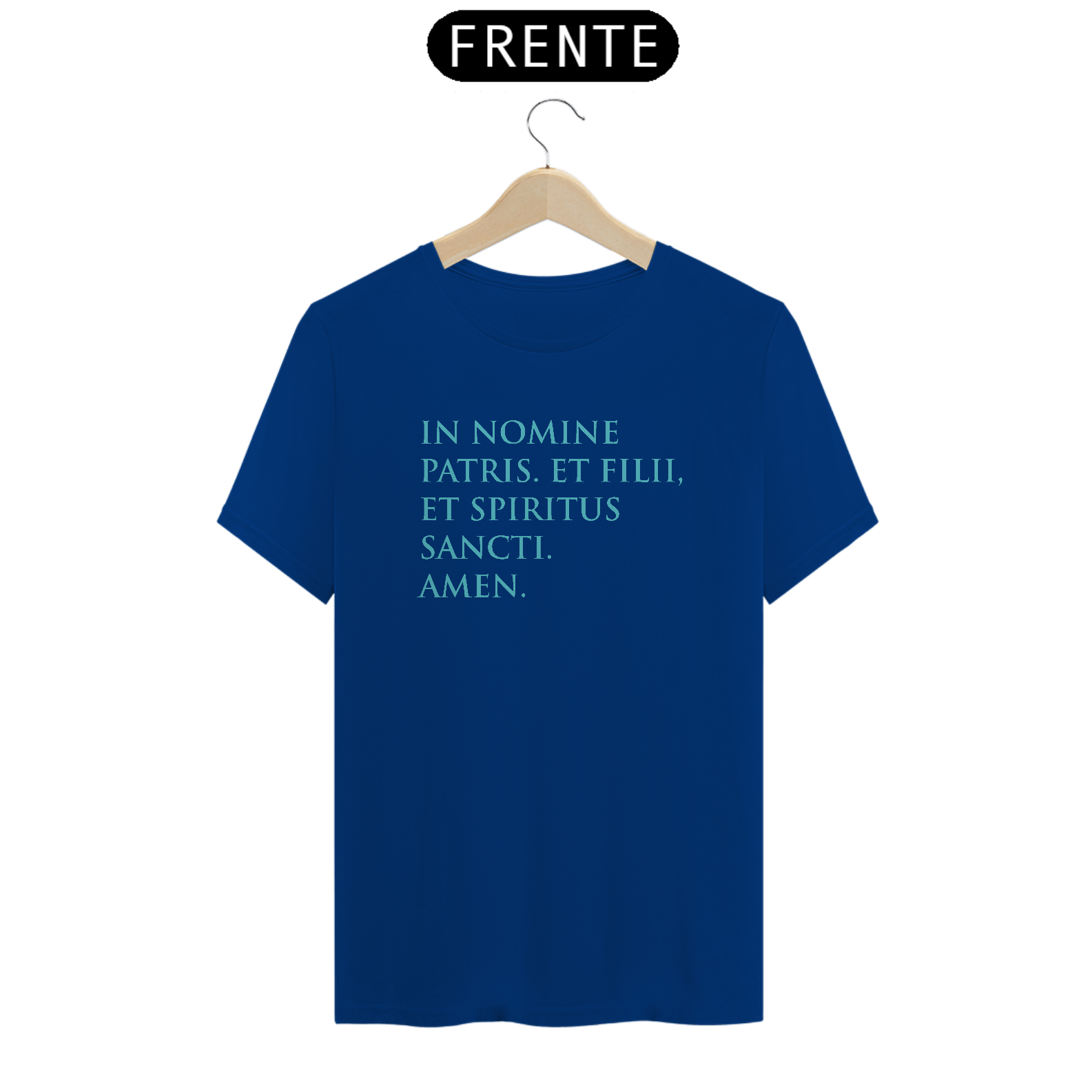 Nome do produto: Camiseta Basic Sinal da Cruz Escrita Azul