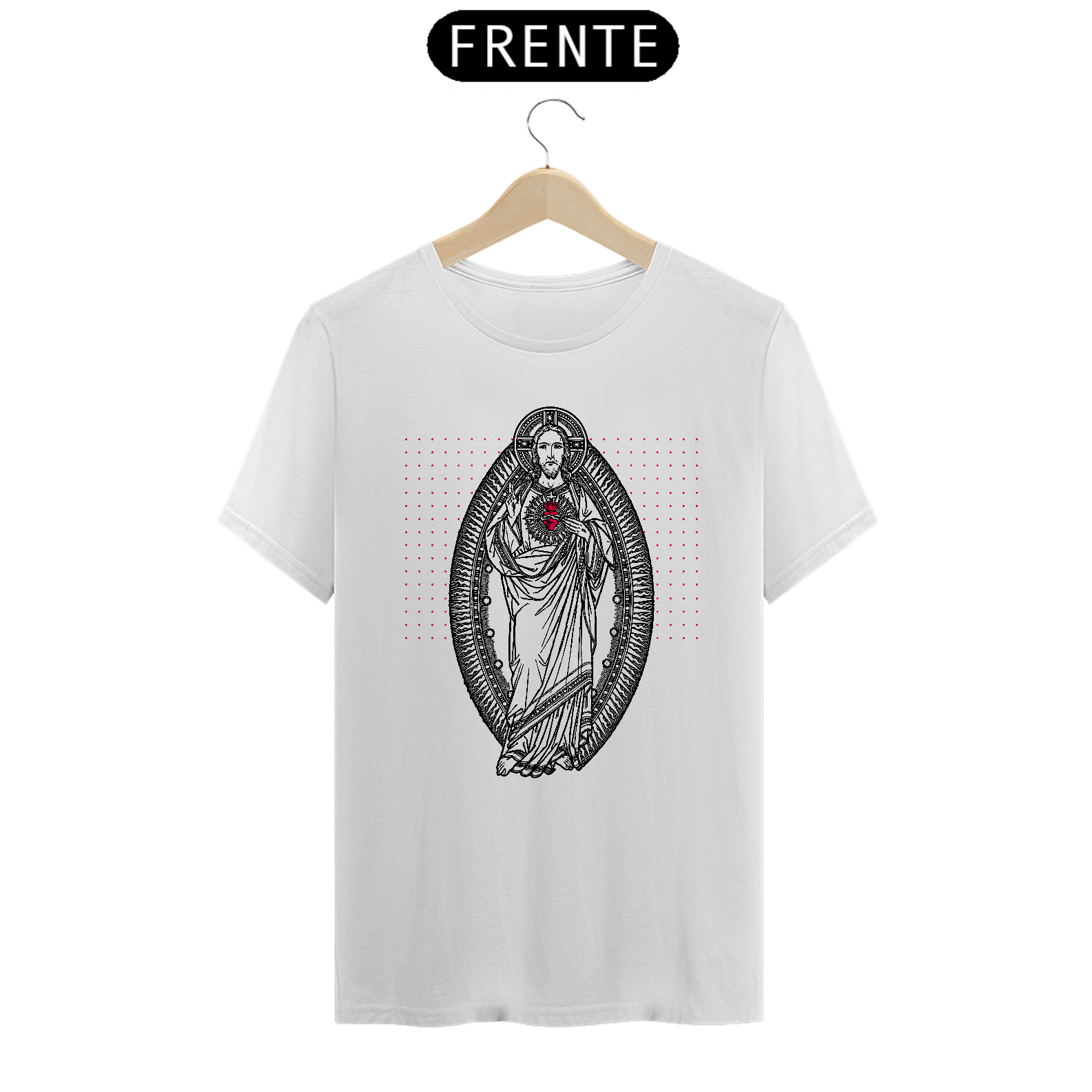 Nome do produto: Camiseta Basic Sagrado Coração de Jesus Preta e Vermelha