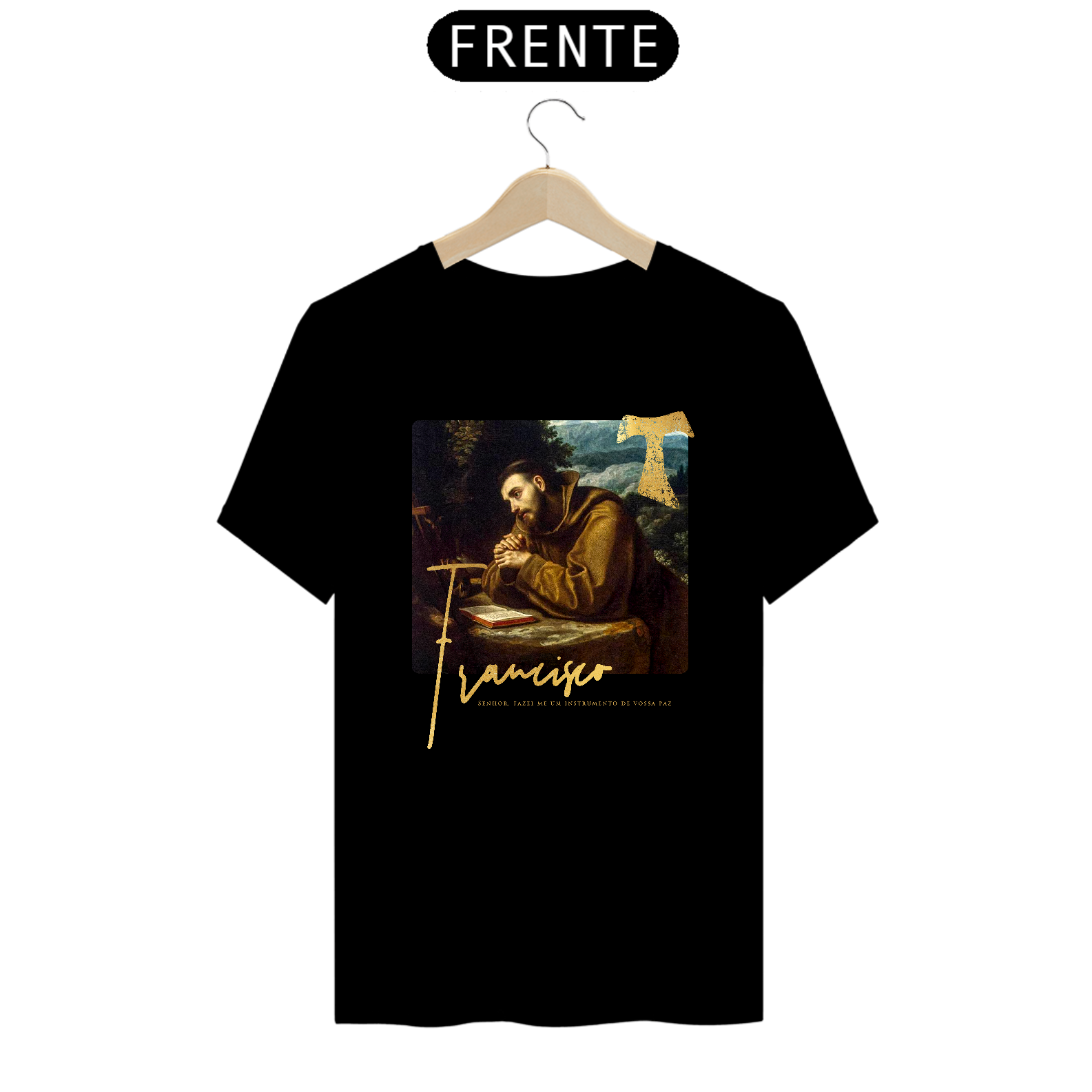 Nome do produto: Camiseta Premium São Francisco de Assis Pintura com Tau