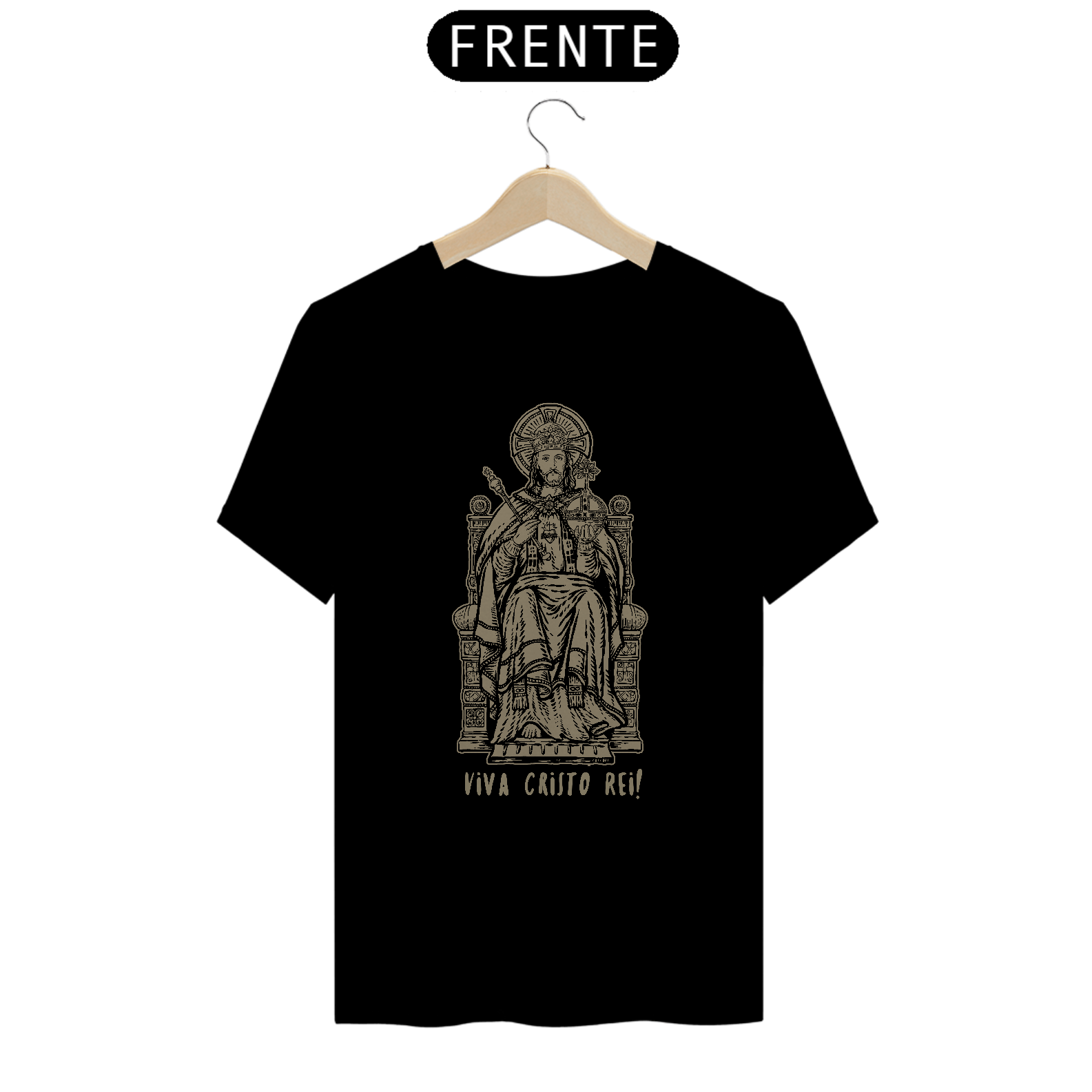 Nome do produto: Camiseta Clássica Viva Cristo Rei! Ouro